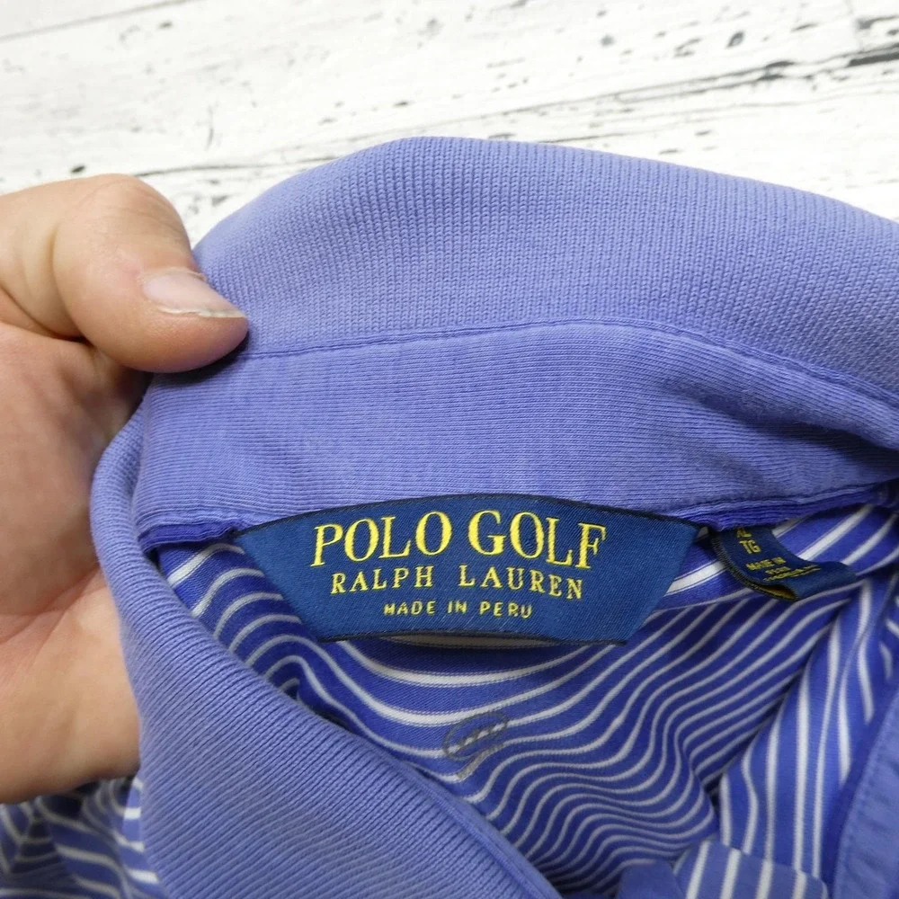 Polo Golf Ralph Lauren Polo Shirt Mens XL Purple White‎ Stripe THE FARM Logo